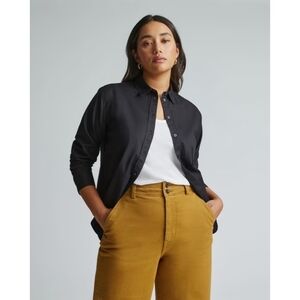 Everlane Shirt Womens Black Button Up The Silky Cotton Relaxed Long Slee…